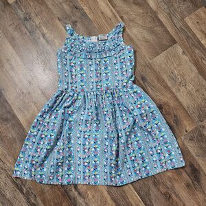 Vintage Aviva Girls Blue Tulip Printed Cotton Blend Dress Size 5 EUC